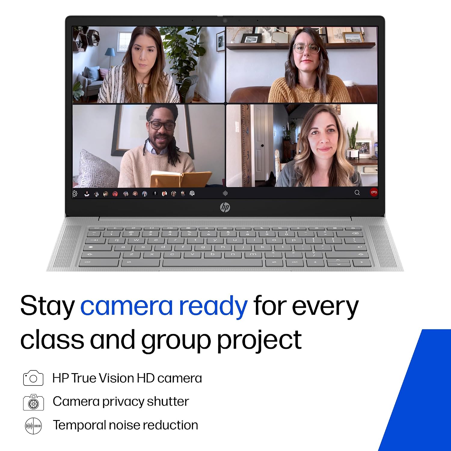 HP Chromebook 14, MediaTek Kompanio 540 (4GB LPDDR5, 128GB UFS) HD, Anti-Glare, Micro-Edge, 14''/35.6cm, ChromeOS, 100 GB Google One(1yr), Modern Gray,1.35kg, nm0004MU, HD Camera w/Shutter Laptop - Image 5