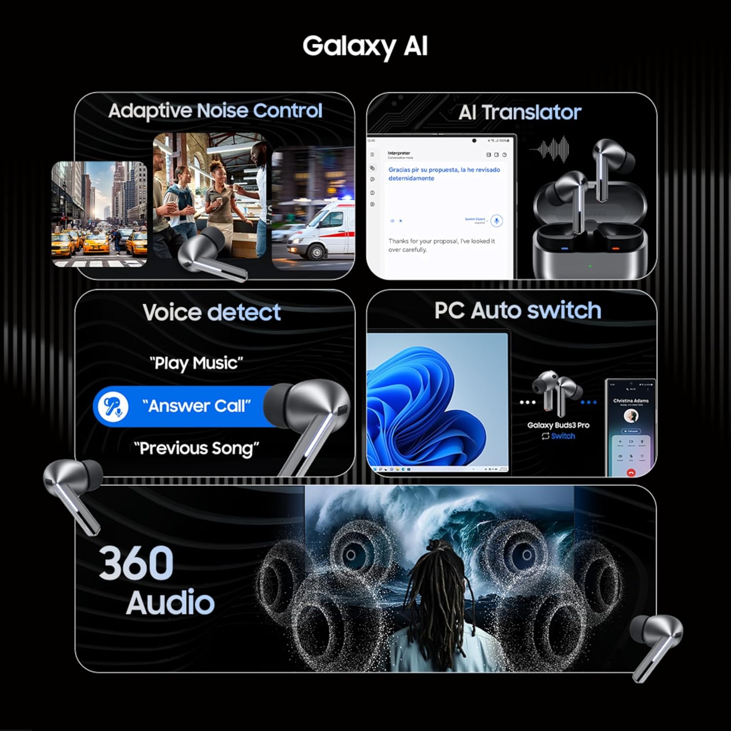 Samsung Galaxy Buds3 Pro Wireless Earbuds, Powered by Galaxy AI, IP57, Active Noise Cancellation, Adaptive Noise Control, 37hrs Battery, 360 Surround Sound, Pinch Controls, Galaxy Ecosystem, Silver - Image 3