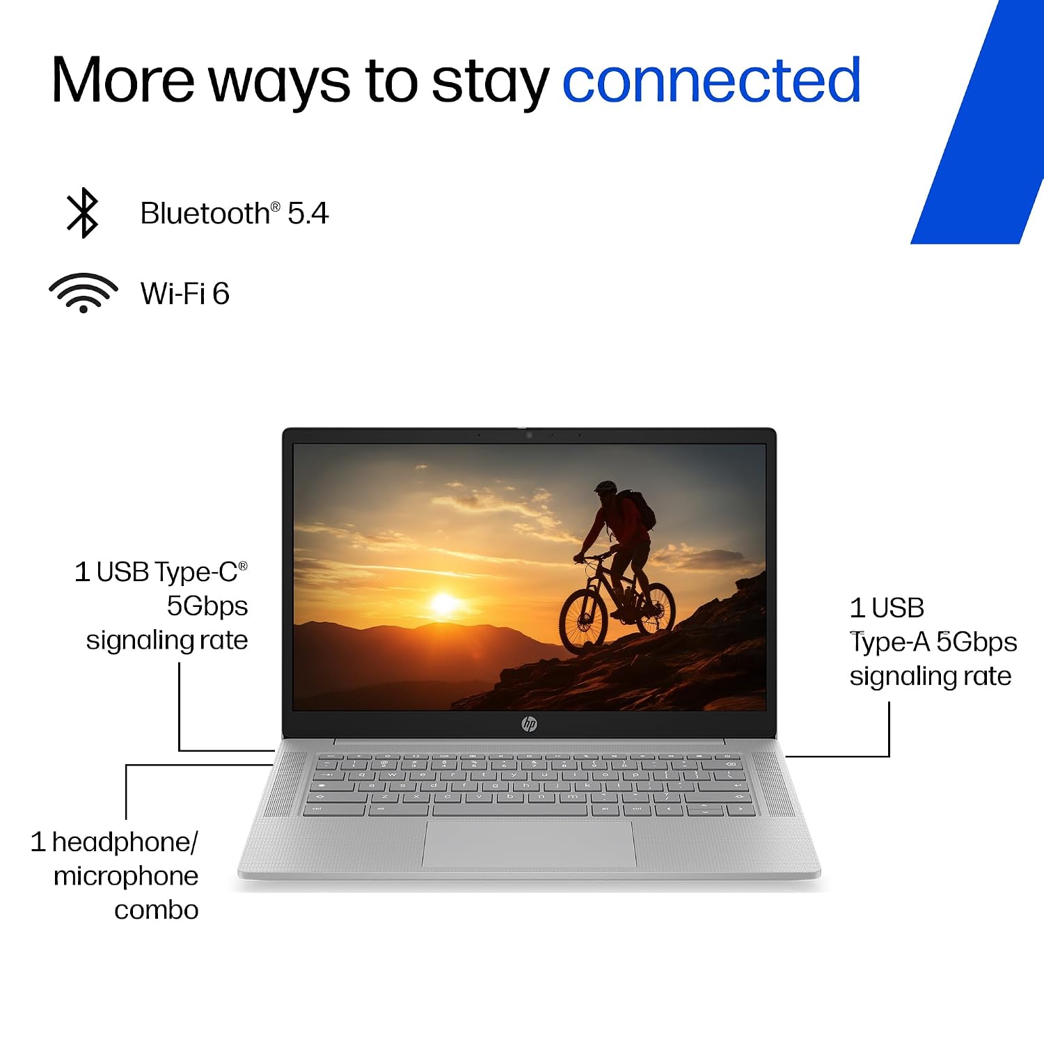 HP Chromebook 14, MediaTek Kompanio 540 (4GB LPDDR5, 128GB UFS) HD, Anti-Glare, Micro-Edge, 14''/35.6cm, ChromeOS, 100 GB Google One(1yr), Modern Gray,1.35kg, nm0004MU, HD Camera w/Shutter Laptop - Image 2